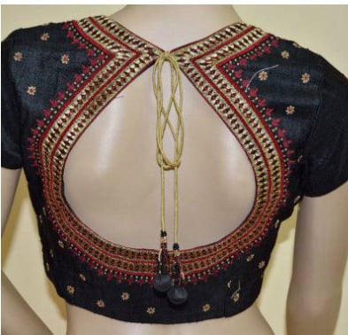 Pot neck embroidered blouse for pattu sarees