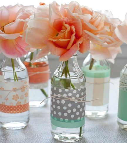 Sprucing Up Old Bottles With Colorful Paper