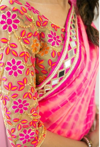 Threadwork blouse design for pattu sarees