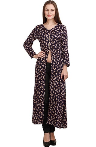 Printed Ankle Length Front Open Slit Kurti