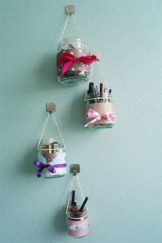 Hanging Jars For Organising Makeup