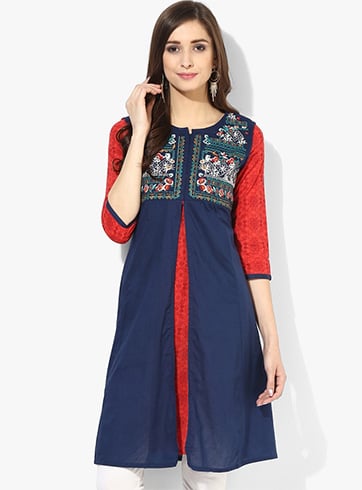 Embroidered Knee Length Kurti With Front Slit