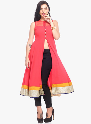 ITI Pink Solid Anarkali With Front Open Slit
