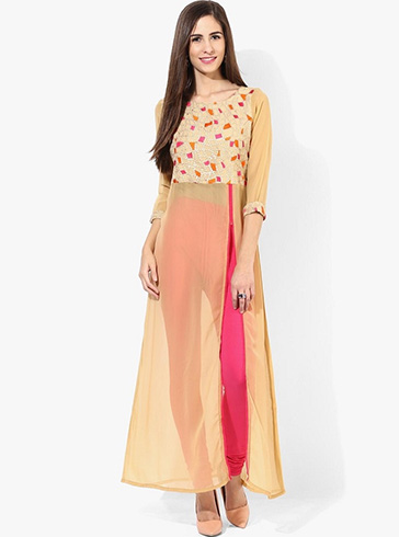 Embroidered Georgette Kurti With Front Open Slit