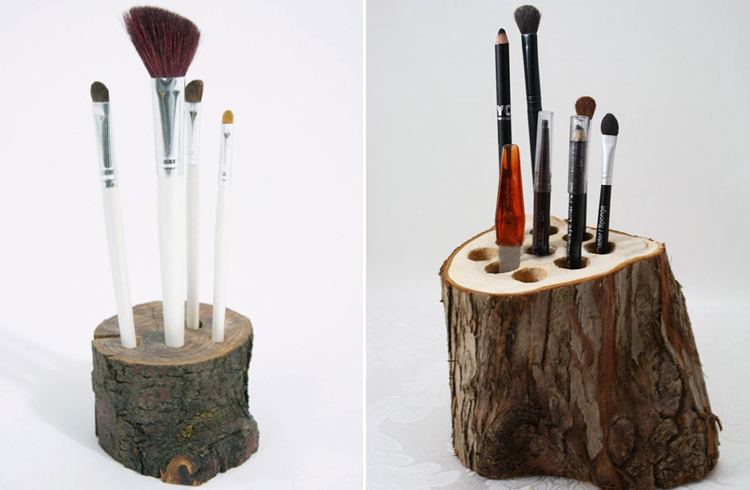 Wood Log Makeup Brush Holder