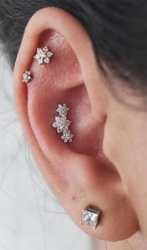 Multiple Ear Floral Piercings