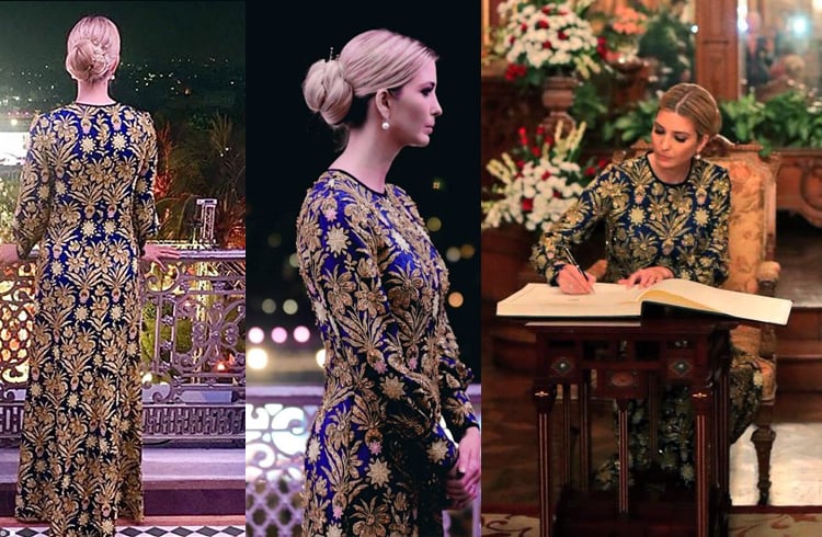 Ivanka Trump was sighted in an elaborate gown from Tory Burch