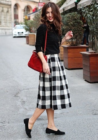 Gingham Midi Skirt Outfit Idea