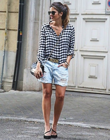 Gingham Shirt With Denim Shorts