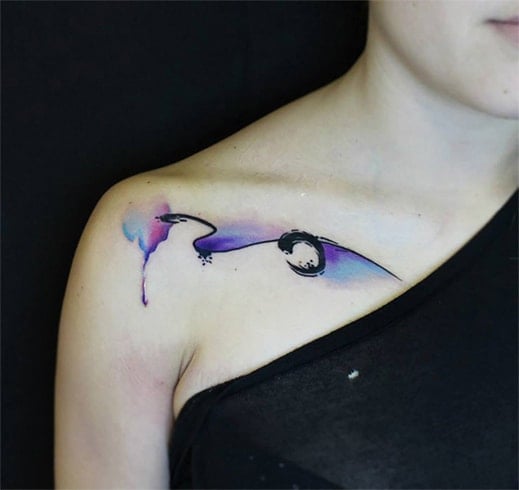 Abstract Watercolor Collarbone Tattoo