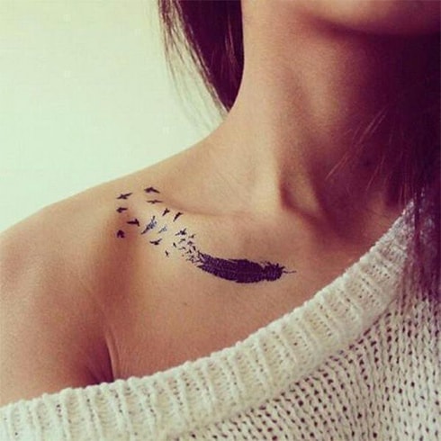 Birds And Feather Collarbone Tattoo Art