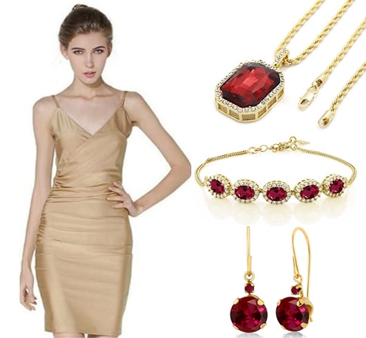 Cocktail Dress With Golden Tone Rubies