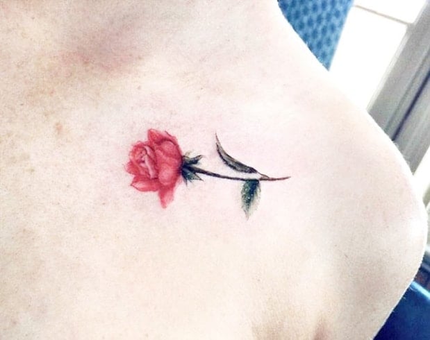 Collarbone Red Rose Tattoo Design