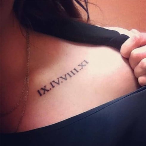 Cool Roman Numeral Collarbone Tattoo Idea