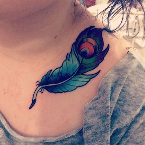 Feather Collarbone Tattoo Design