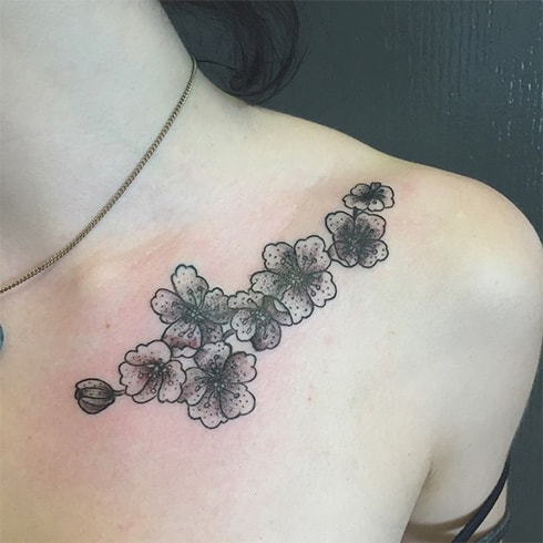 Flower Collarbone Tattoo For Girls