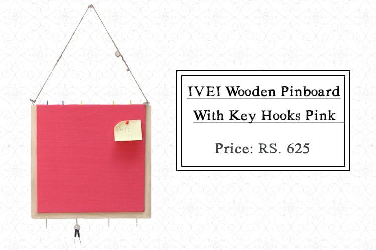 IVEI Wooden Pinboard with Key Hooks Pink