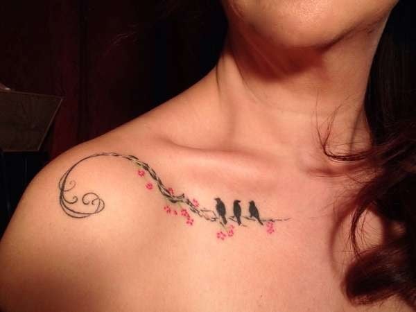 Little Birds In Collarbone Tattoo