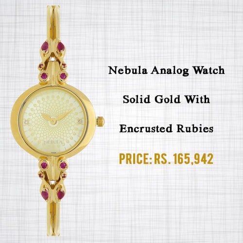 Nebula Analog Watch Solid Gold With Encrusted Rubies