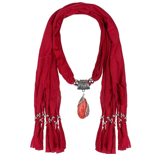 Pendant Scarf Necklace with Ruby Stone