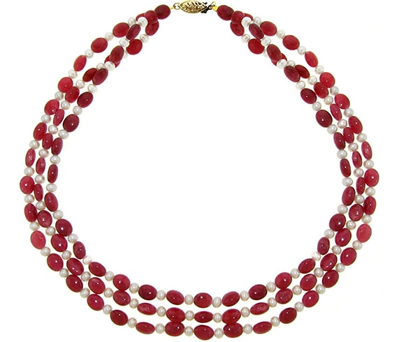 Ruby And White Freshwater Cultured Pearl Necklace