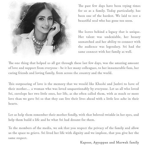 Kapoor, Ayyappan and Marwah family Message