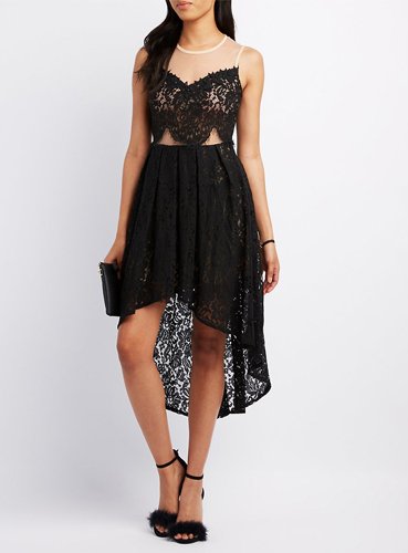 Mesh And Lace High-Low Dress