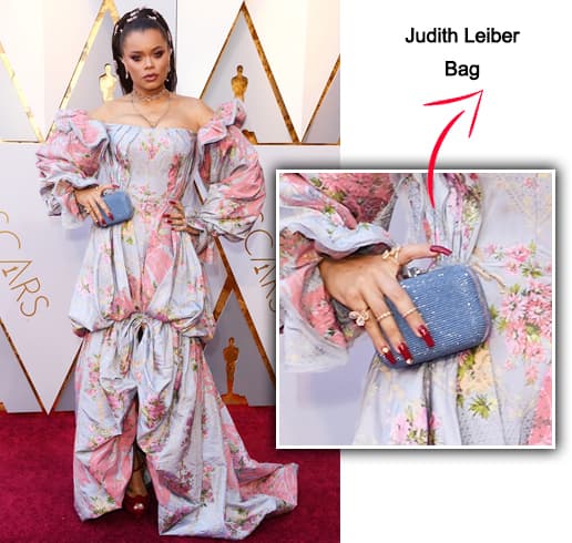 Andra Day with a Judith Leiber Bag