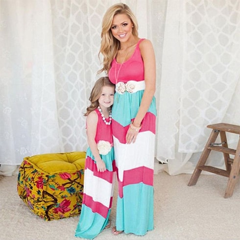 Daxin Mother and Daughter Striped Dresses