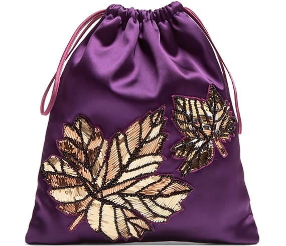 Embellished Leaf Satin Pouch