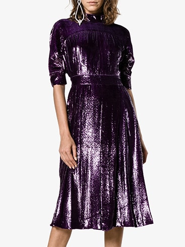 Lurex Velvet High Neck Midi Dress