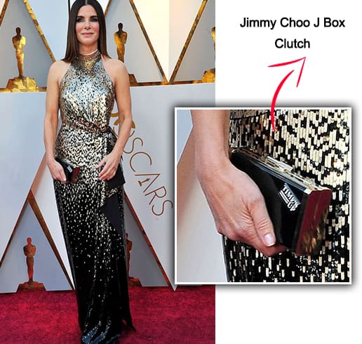 Sandra Bullock with Jimmy Choo J Box Clutch