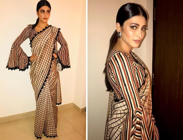 Shruti Haasan in Punit Balana check sari