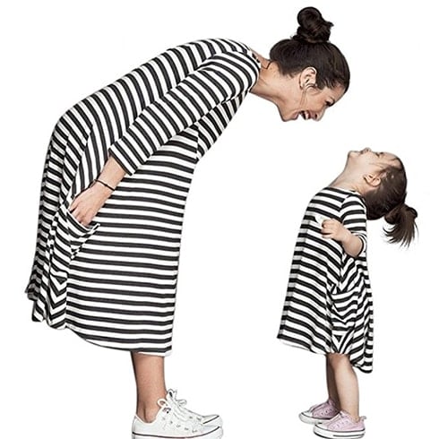 Striped Mother and Daughter Casual Dresses