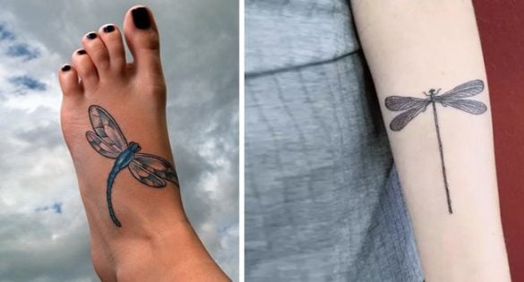 Dragonfly tattoos on different areas of body