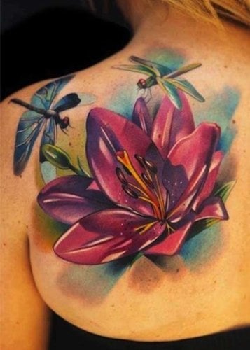 Flower and Dragonfly Tattoo