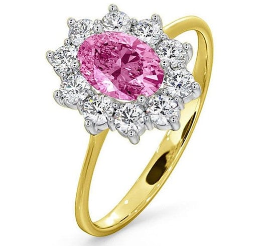 Pink Sapphire and Gold Diamond Ring