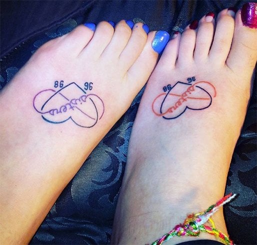 Sister tattoos on foot