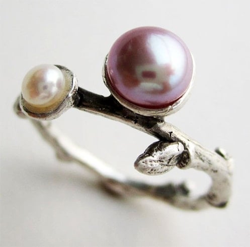 Pink and white pearl ring