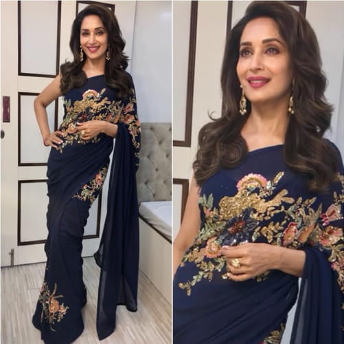 Madhuri Dixit in Shyamal and Bhumika fashion