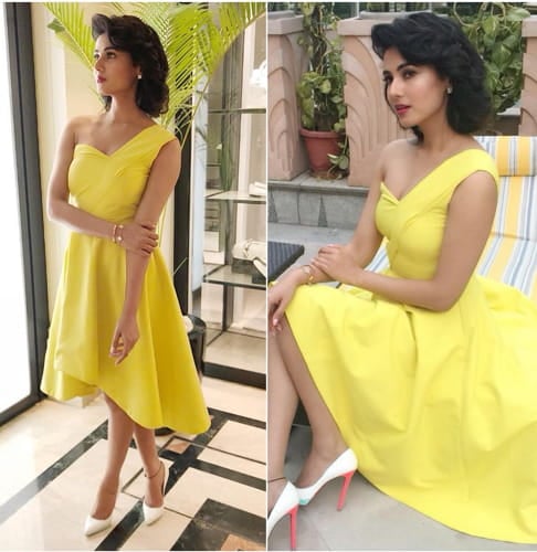 Sonal Chauhan in R V Womenswear Yellow dress