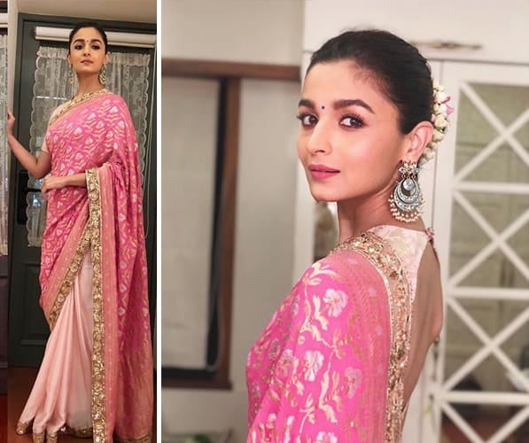 Alia Bhatt in a pink Manish Malhotra sari