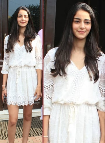 Ananya Pandey in White Lace Outfit