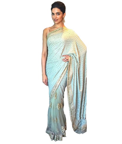 Deepika Padukone Blue Saree Style