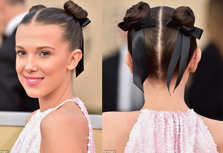 Millie Bobby Brown Space Bun Hairstyle