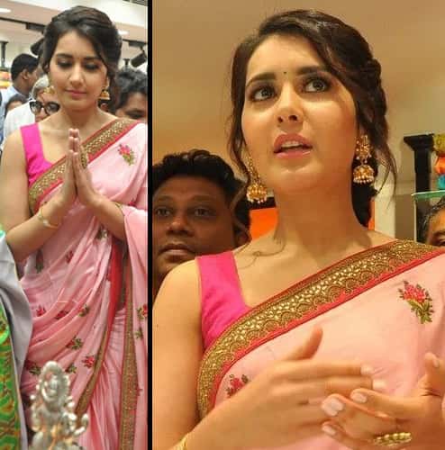 Rashi khanna in pink floral print saree