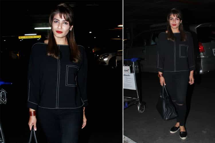 Raveena Tandon airport fashion
