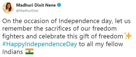 Madhuri Dixit Independence Day Wishes