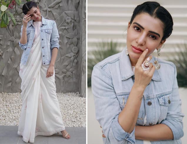 Samantha in Saree with Denim Jacket