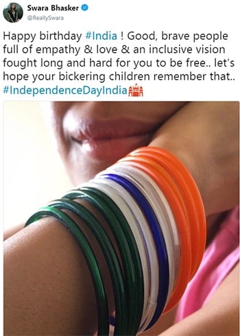 Swara Bhaskar Independence Day Wishes